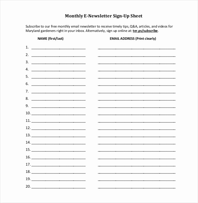 Printable Sign Up Sheet New Sign Up Sheets 58 Free Word Excel Pdf Documents