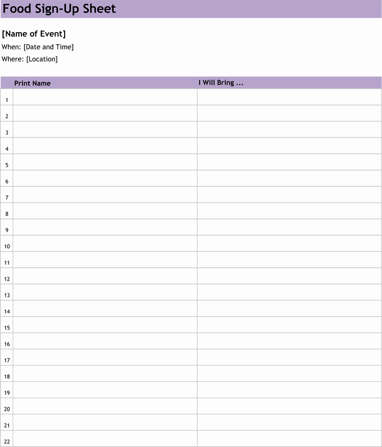 Printable Sign Up Sheet Unique 26 Free Sign Up Sheet Templates Excel &amp; Word