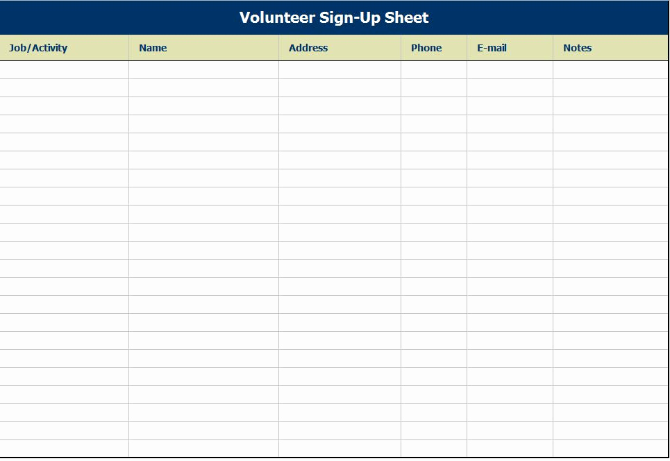 Printable Sign Up Sheet Unique Volunteer Sign Up Sheet