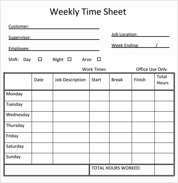 Printable Weekly Time Sheets Beautiful Weekly Timesheet Template 15 Free Download In Pdf