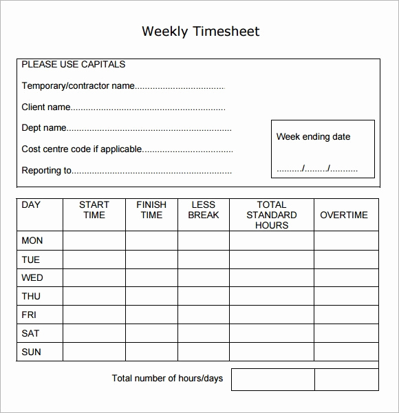 Printable Weekly Time Sheets Elegant Weekly Timesheet Template 15 Free Download In Pdf