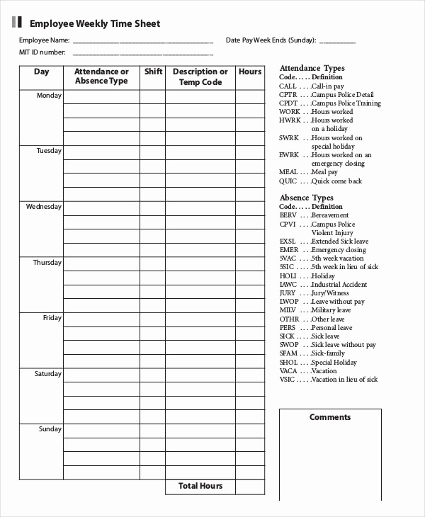 Printable Weekly Time Sheets Unique 28 Printable Timesheet Templates