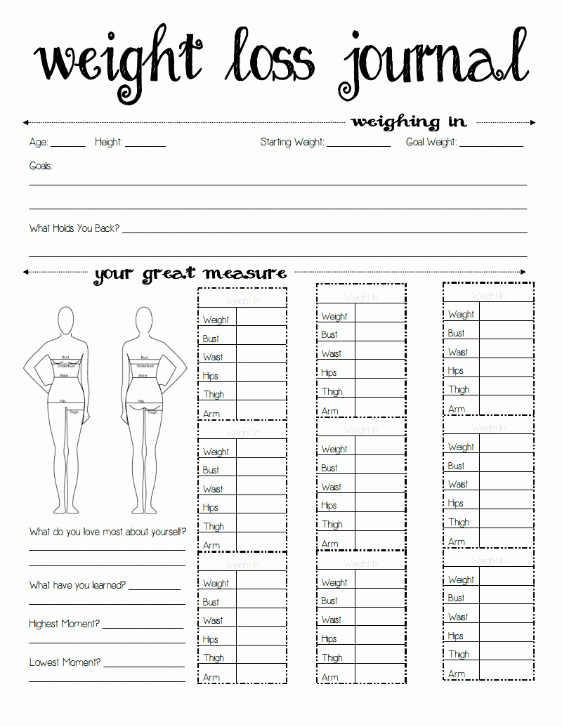 Printable Weight Loss Chart Unique Weight Loss Journal Free Printable – Choose Fit