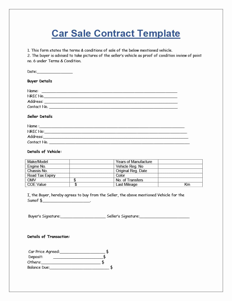 Private Car Sale Contract Payments Elegant 42 Printable Vehicle Purchase Agreement Templates