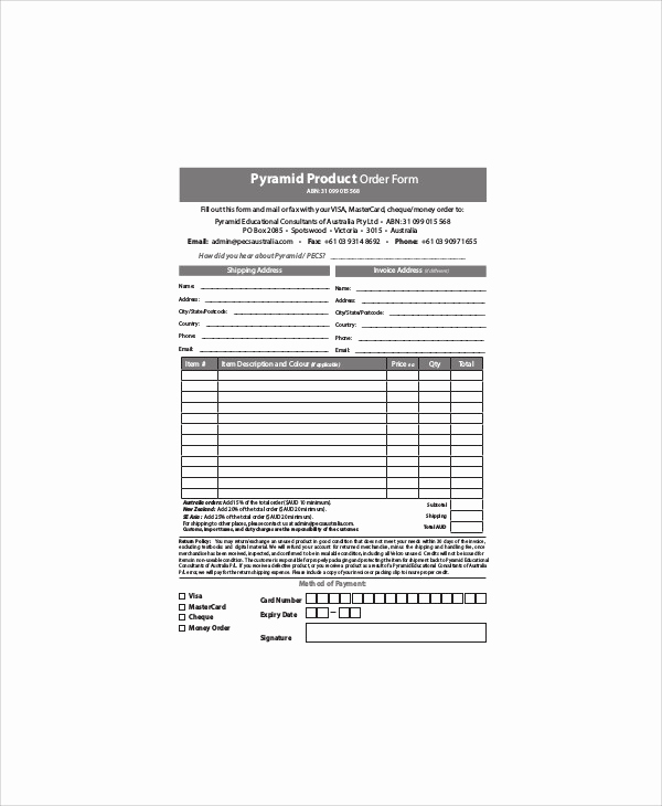 Product order form Template New 10 Sample Product order forms