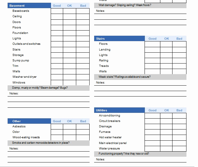 home inspection checklist template excel word