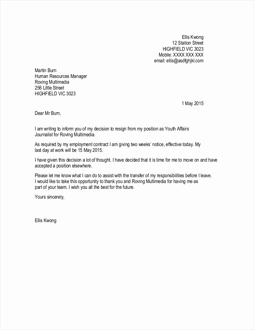 Professional Resignation Letter Sample Awesome 9 Ficial Resignation Letter Examples Pdf