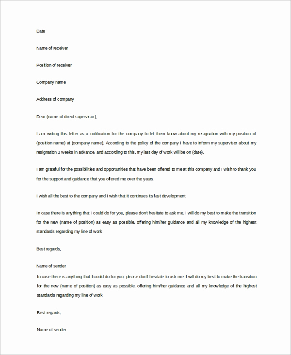 Professional Resignation Letter Sample Elegant 9 Professional Resignation Letter Samples