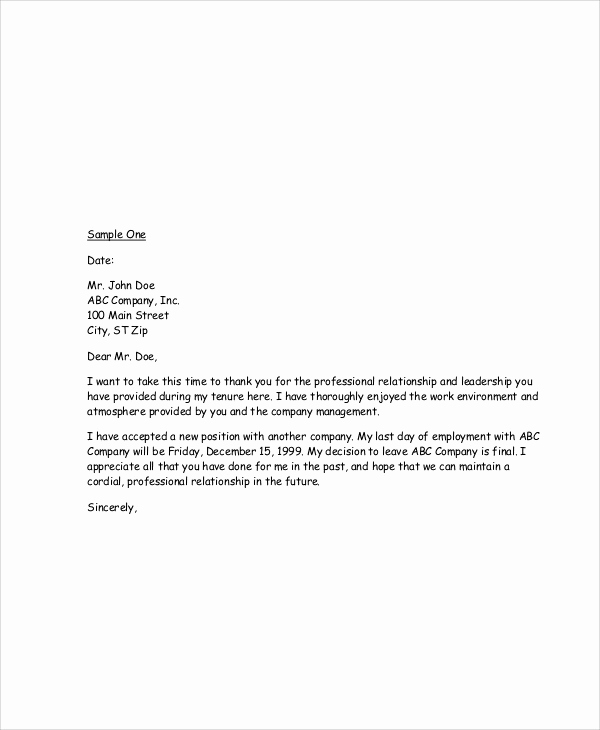 Professional Resignation Letter Sample Fresh Heartfelt Resignation Letters 9 Free Sample Example