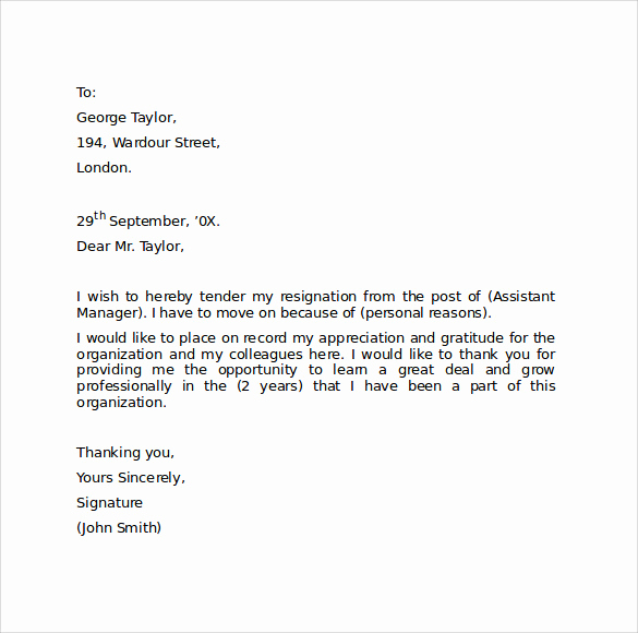 Professional Resignation Letter Sample Inspirational Sample Resignation Letter format 9 Download Free