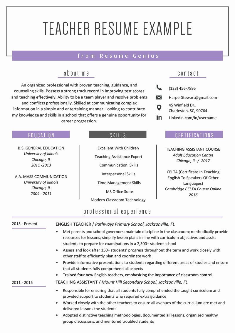 Professional Resume Template Free New Teacher Resume Samples &amp; Writing Guide