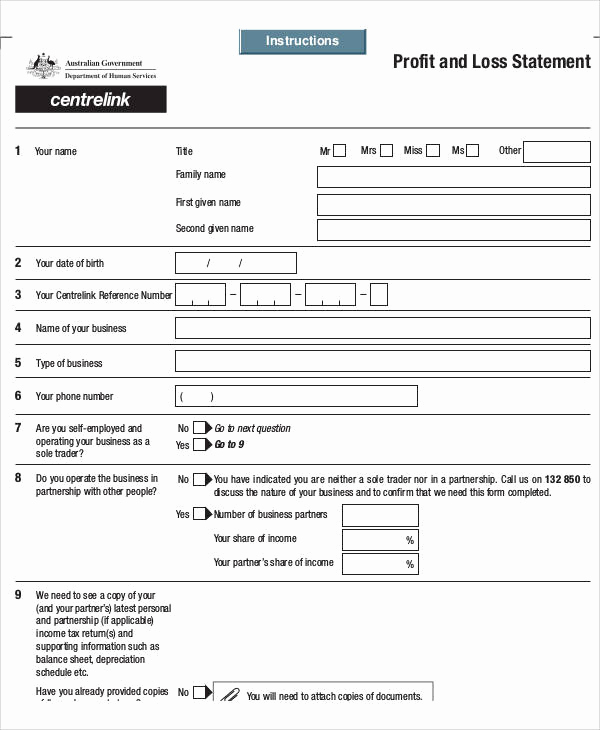 Profit and Loss Statement form Inspirational Statement form Examples