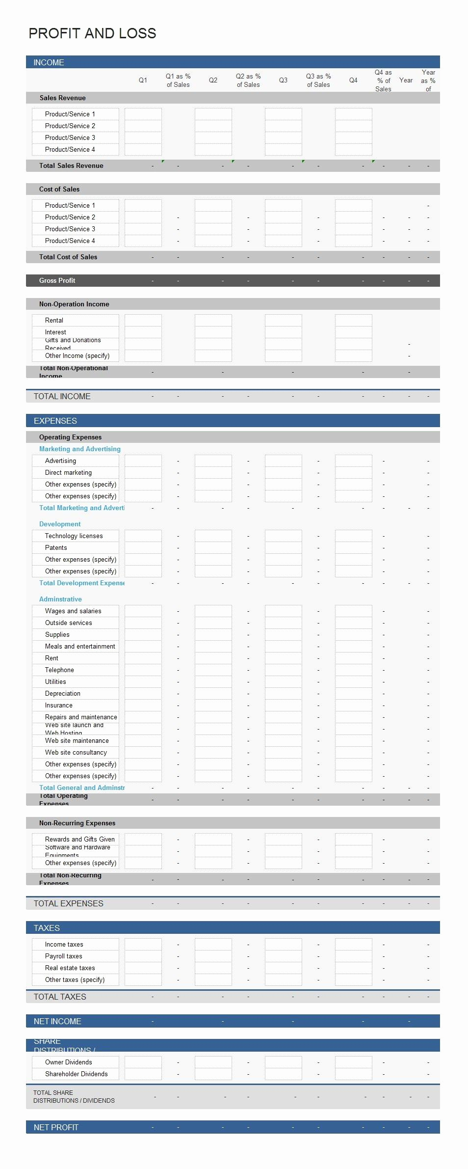 Profit and Loss Statement form New 35 Profit and Loss Statement Templates &amp; forms