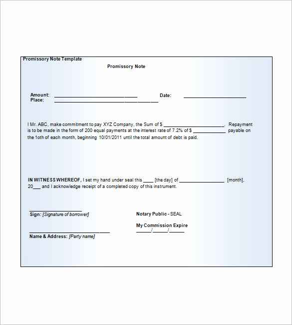Promissory Note Template Free Fresh 7 Blank Promissory Note Free Sample Example format