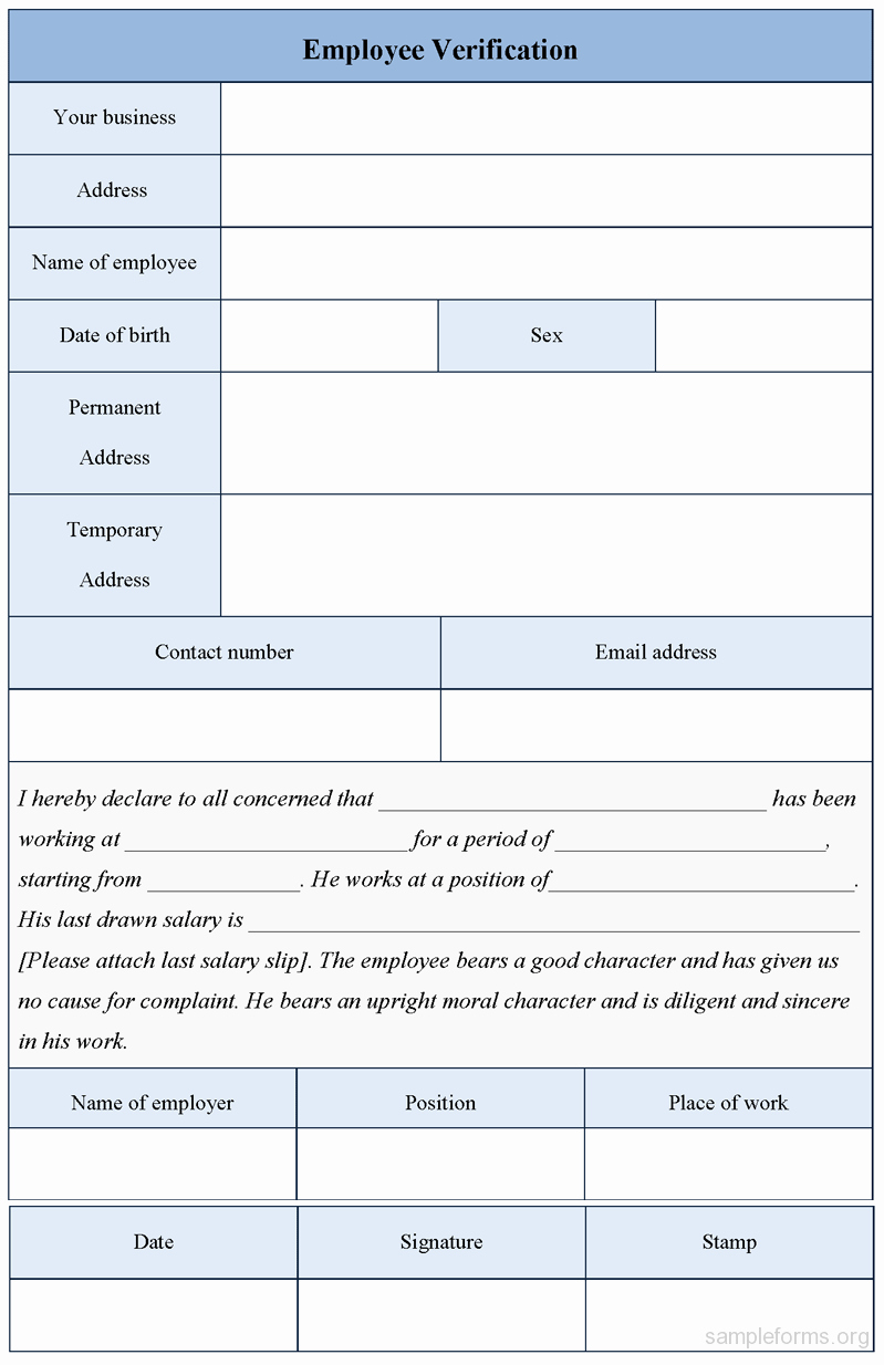 Proof Of Employment form Awesome Employee Verification form Sample forms