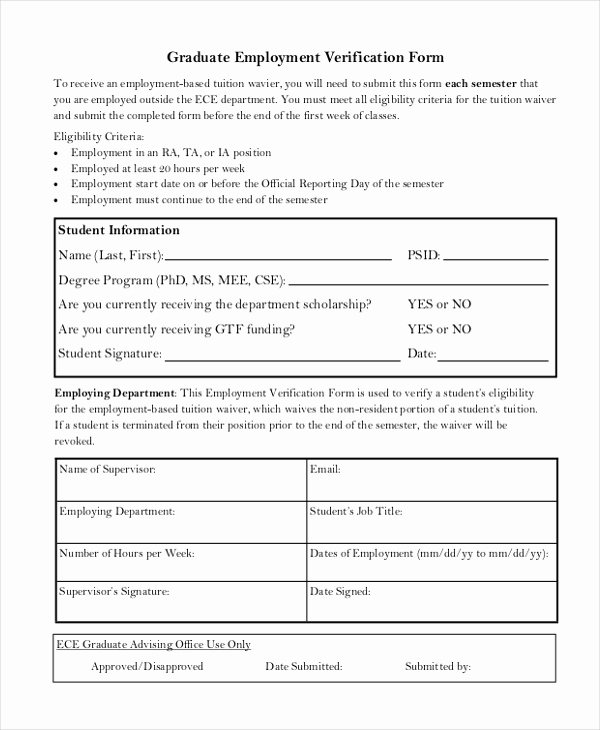 Proof Of Employment form Beautiful Sample Employment Verification form 13 Free Documents