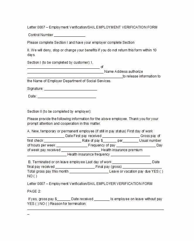 Proof Of Employment form Unique 40 Proof Of Employment Letters Verification forms