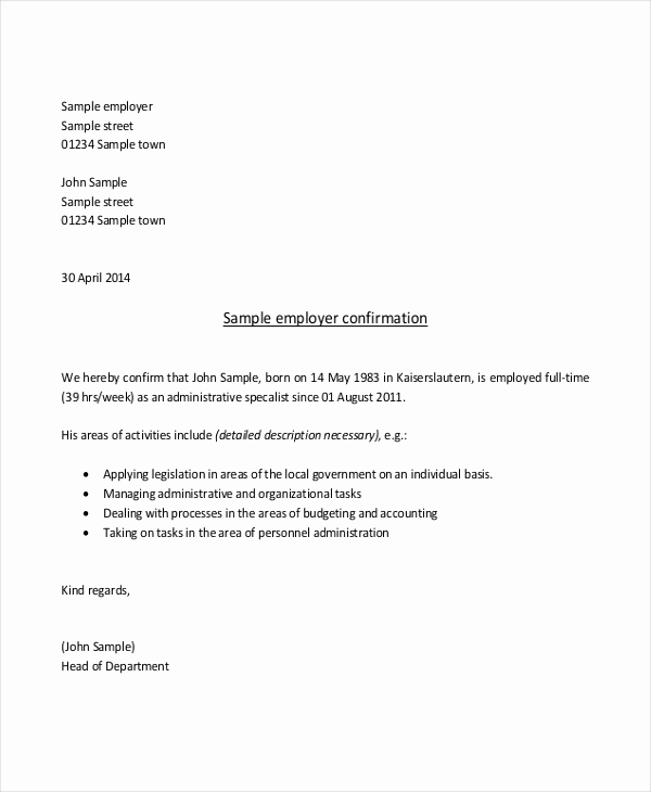 Proof Of Employment Letter Sample Unique Sample Proof Of Employment Letter 10 Sample Documents