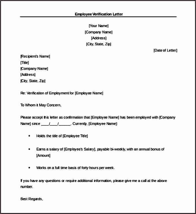 Proof Of Employment Letter Template Elegant 9 Verification Of Employment Letter Examples Pdf