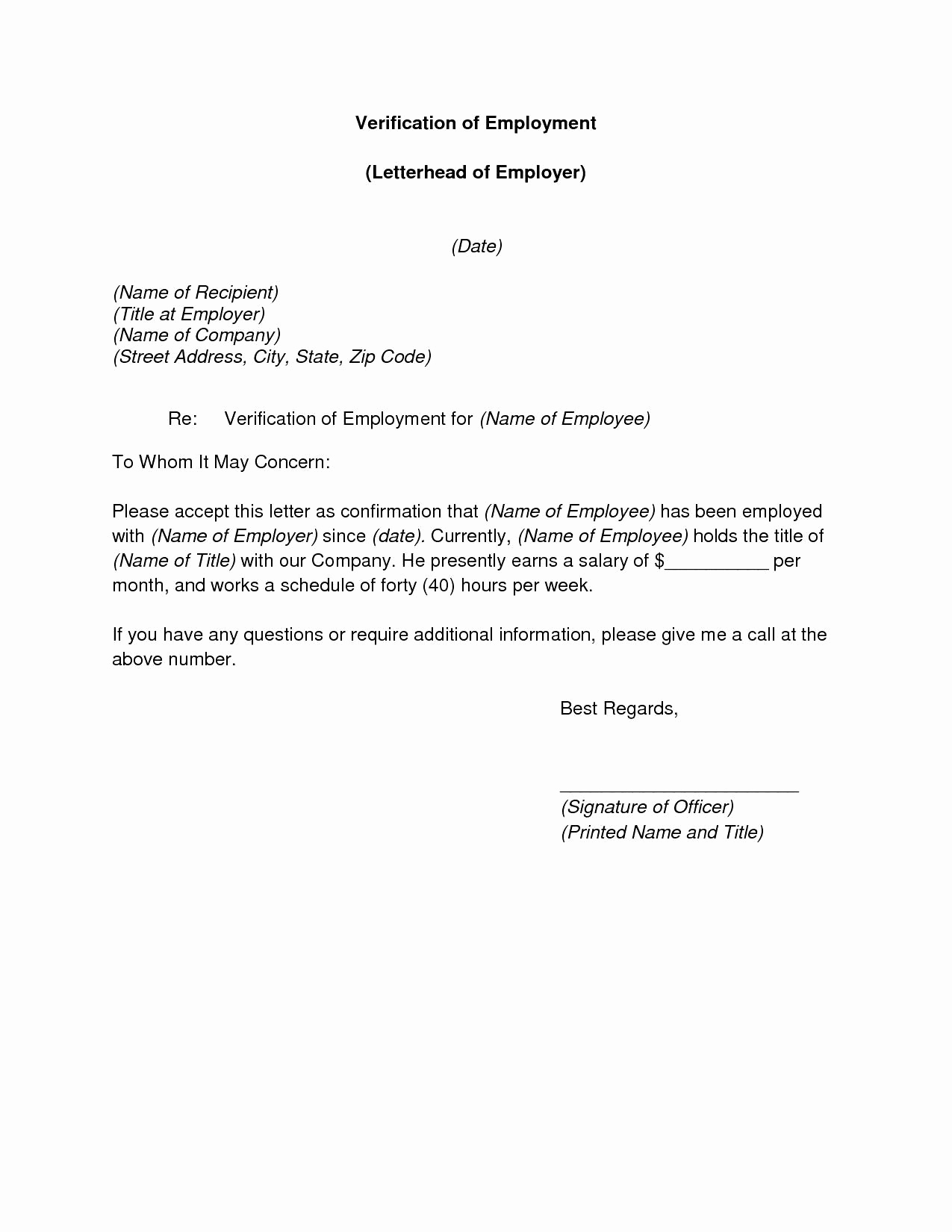 employment verification letter to whom it may concern template