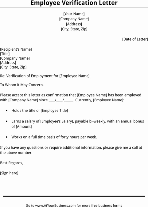 Proof Of Employment Letter Template Luxury Employment Verification Letter Template