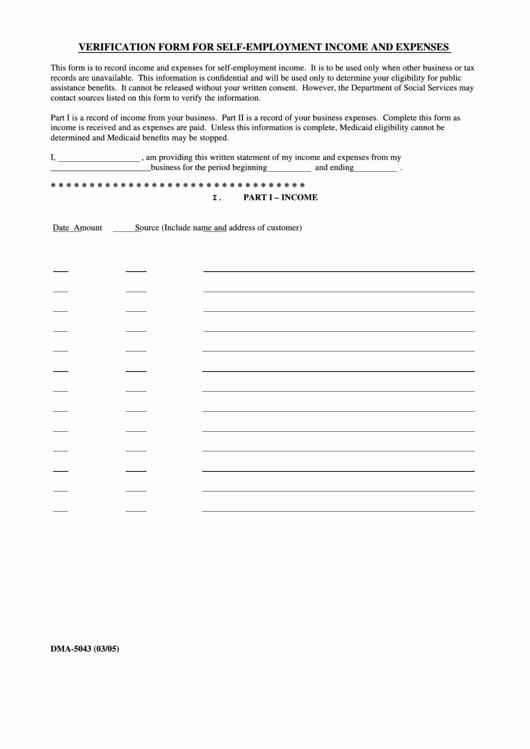 Proof Of Income form Fresh form Dma 5043 Verification form for Self Employment