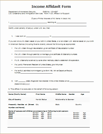 Proof Of Income form Unique Ficial Affidavit form Templates for Ms Word