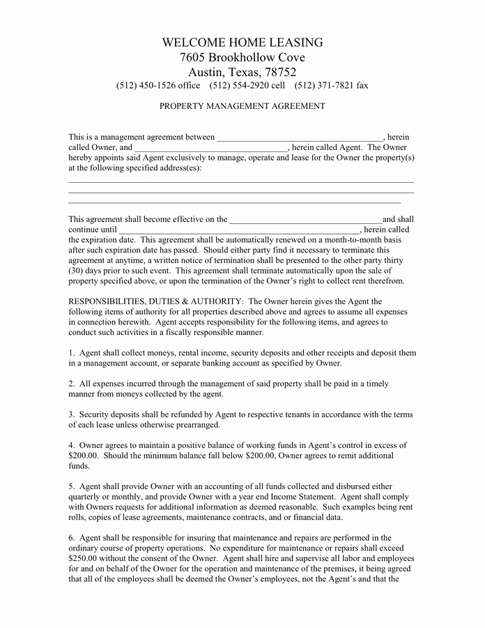 Property Management Agreement Pdf Best Of Property Management Agreement In Word and Pdf formats