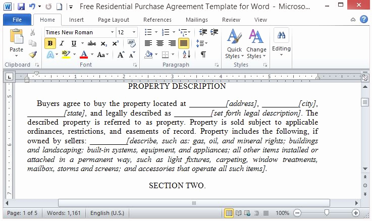 Purchase Agreement Template Word Best Of Free Residential Purchase Agreement Template for Word