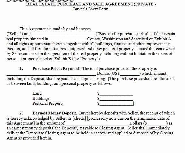 Purchase Agreement Template Word Fresh House for Sale Contract