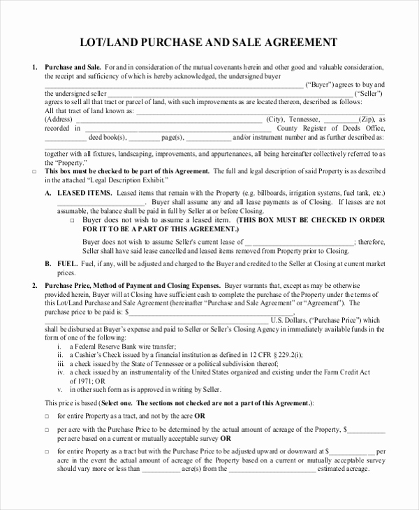 Purchase and Sale Agreement form Beautiful Sample Land Purchase Agreement form 7 Documents In Pdf
