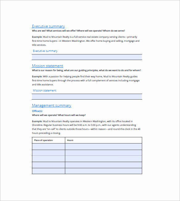 real estate business plan template