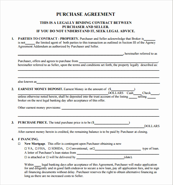Real Estate Contract form Lovely Sample Real Estate Purchase Agreement 7 Examples format