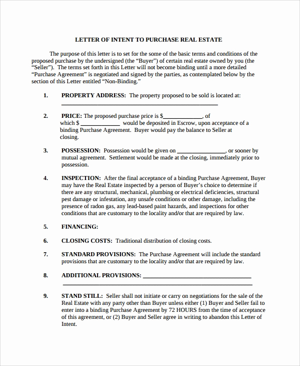 Real Estate Letter Of Intent Fresh Sample Letter Of Intent to Purchase Property 8 Free