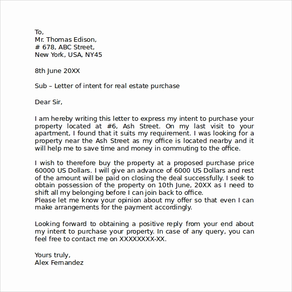 Real Estate Letter Of Intent New 10 Letter Of Intent Real Estate Templates to Download