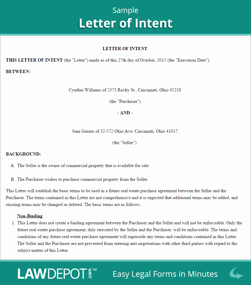Real Estate Letter Of Intent Unique Letter Of Intent form Free Loi Template Us