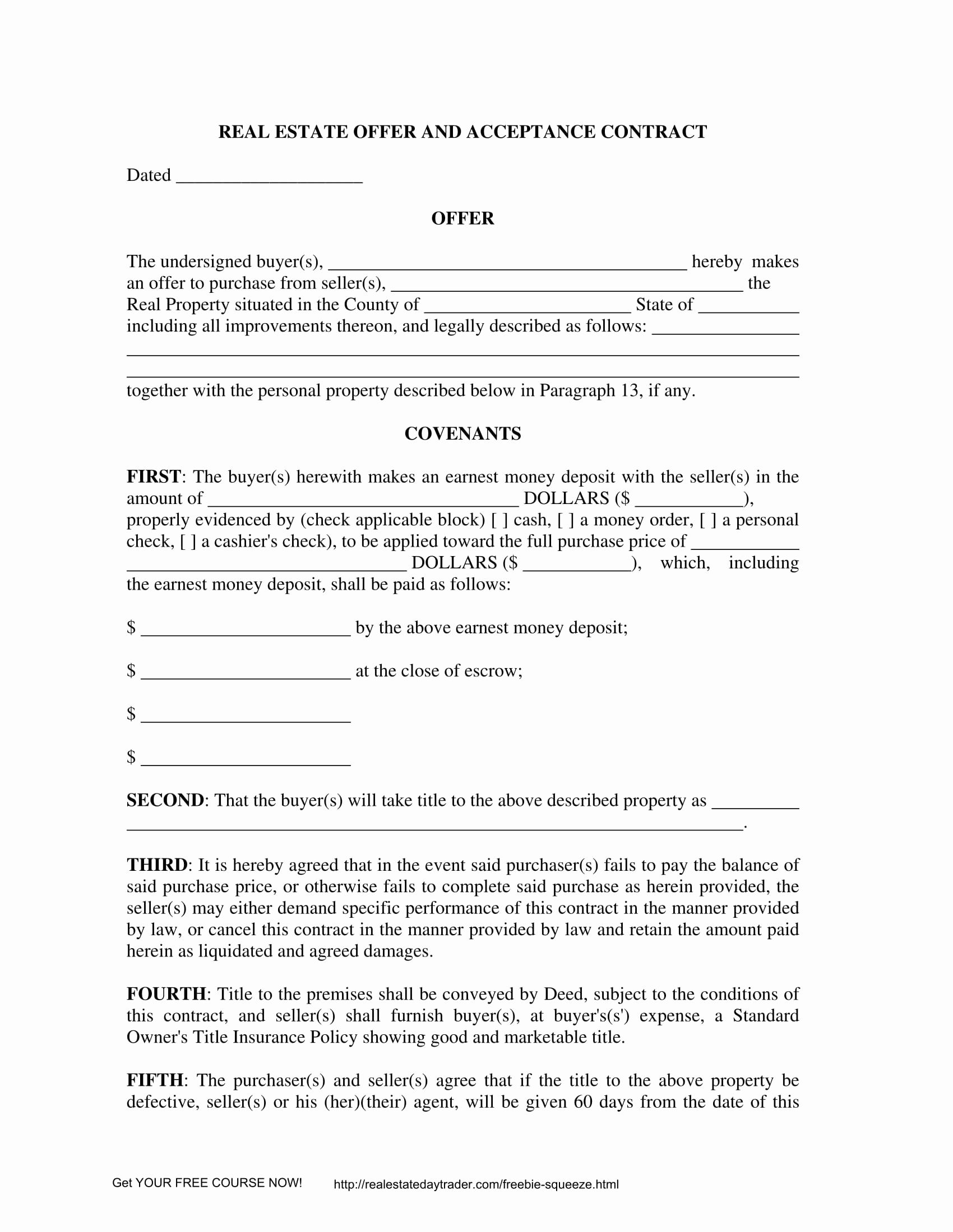 Real Estate Offer form Awesome 15 Real Estate Contract and Agreement forms