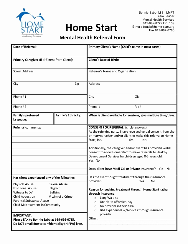 Real Estate Referral form Beautiful Home Start Mental Health Referral form 5 15