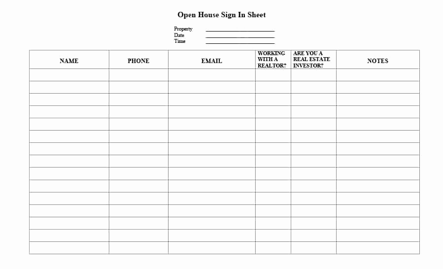 Real Estate Sign In Sheet Best Of 30 Open House Sign In Sheet [pdf Word Excel] for Real