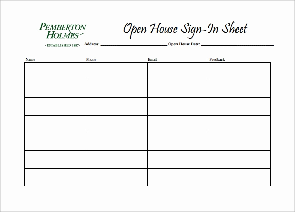 Real Estate Sign In Sheet Inspirational Sample Open House Sign In Sheet 14 Documents In Pdf