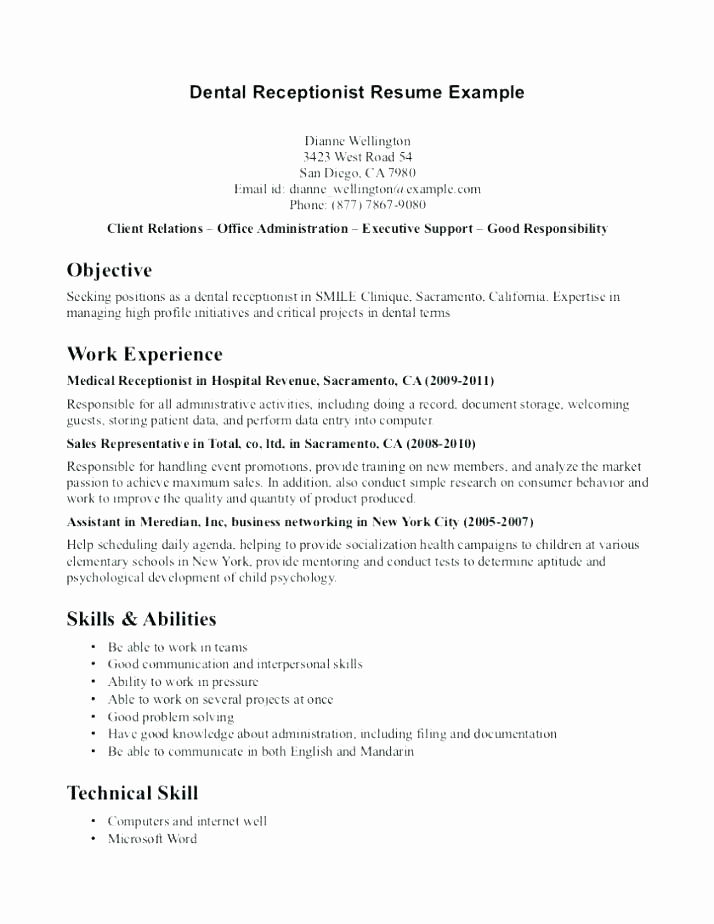 Receptionist Cover Letter No Experience New 20 Dental Receptionist Resume No Experience