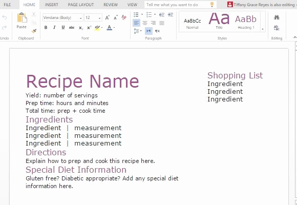 Recipe Template for Word Fresh Recipe with Shopping List Template for Word