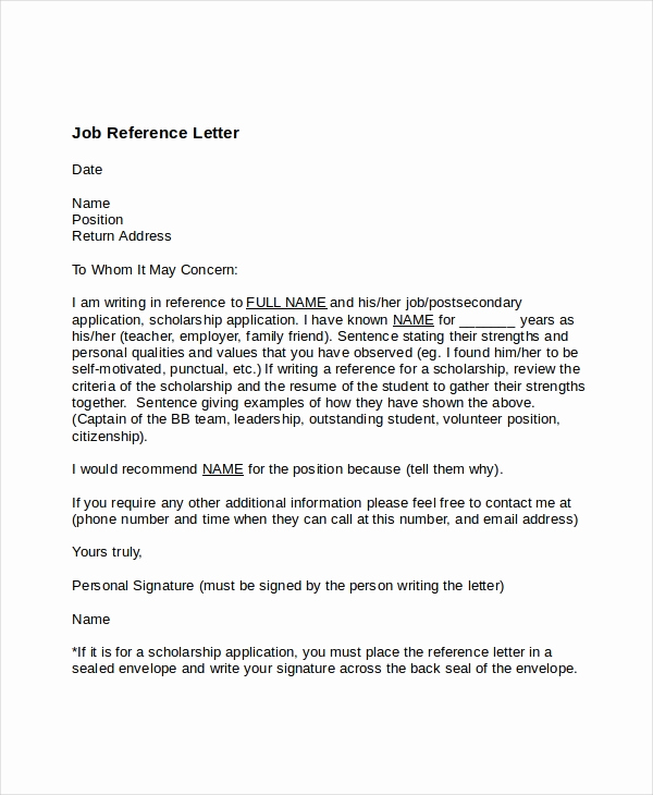 sample job reference letter