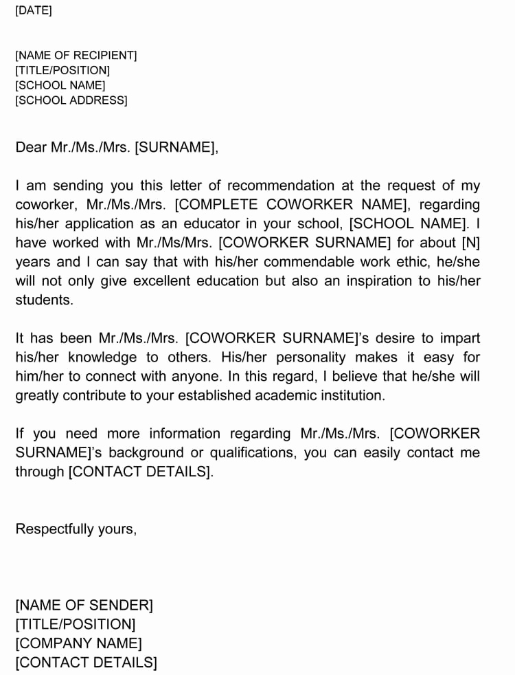 Recommendation Letter for Coworker Best Of Letter Of Re Mendation for Co Worker 18 Sample Letters