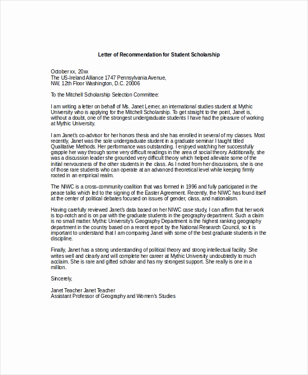 Recommendation Letter for Student Scholarship Best Of Scholarship Re Mendation Letter Free Sample Example