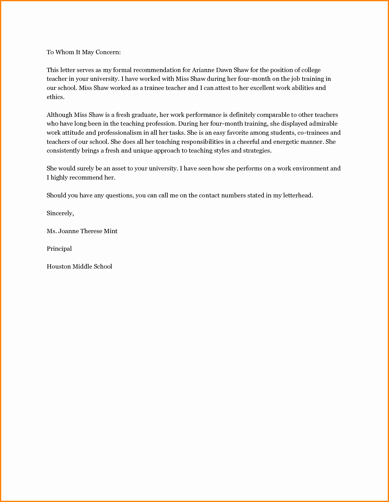 Recommendation Letter for Teacher Elegant 11 Re Mendation Letter for Scholarship From Teacher