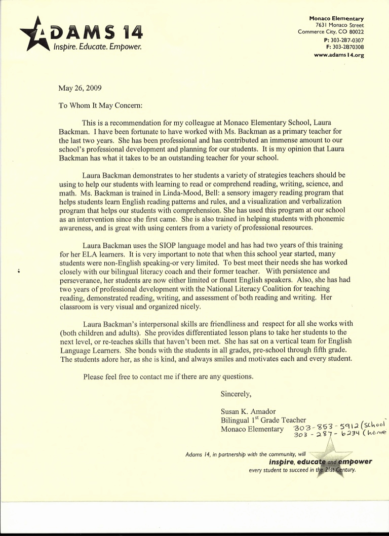 Recommendation Letter for Teacher Fresh Letter Of Re Mendation From Elementary School Teacher