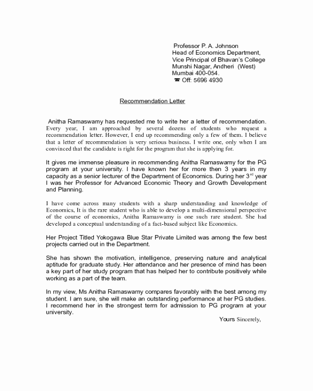 Recommendation Letter From Professor Best Of Re Mendation Letter for Student From Professor Edit