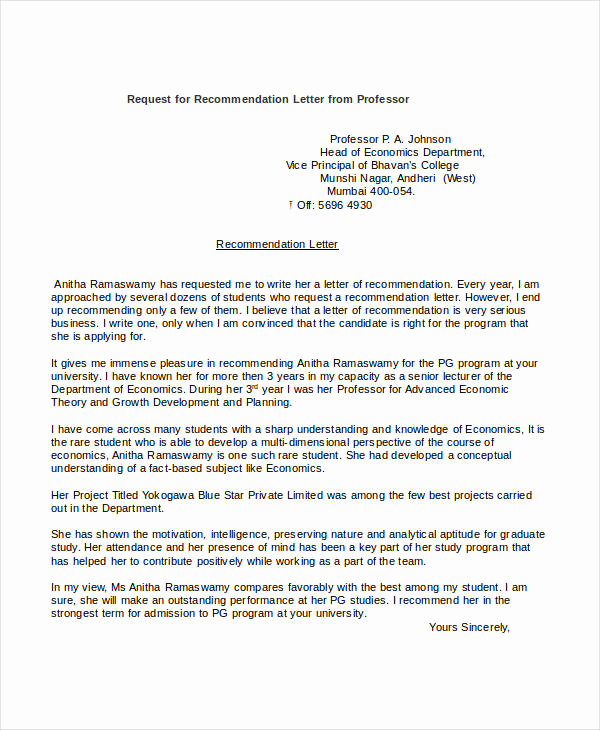 Recommendation Letter From Professor Luxury 37 Simple Re Mendation Letter Template Free Word Pdf