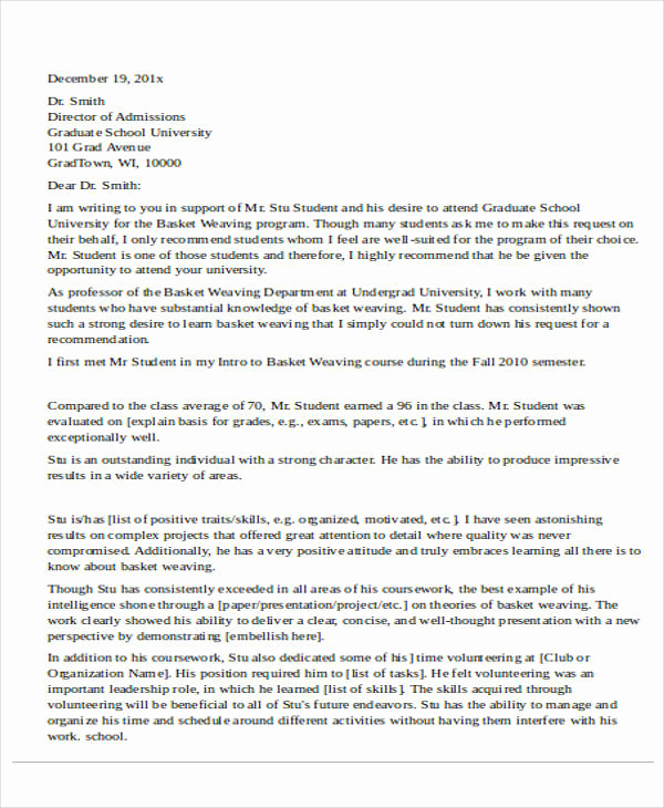Recommendation Letter From Professor Luxury 7 Graduate School Re Mendation Letters Free Sample